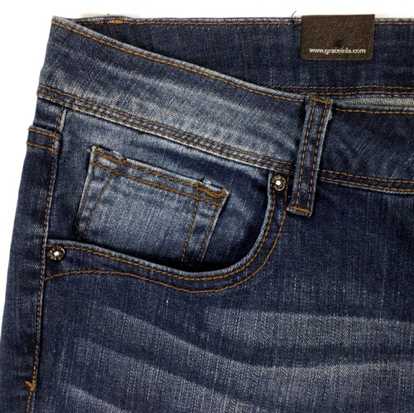 Grace In LA Dark Wash Mid-Rise Easy Fit Bootcut Denim Jeans Womens Size 33 - Picture 8 of 12